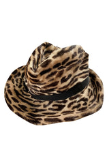 Rare c. 1963 Lilly Dache Leopard Print Fur Slouchy Fedora Hat
