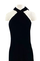 1970s Christian Dior Demi-Couture Numbered Sample Dress in Inky Black Velvet w Bow
