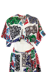 1970s Donald Brooks Printed Bandana Feel Skirt & Cropped Tie Top