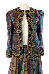 1981 Oscar De La Renta Documented Jewelled Metallic Printed Silk Jacket & Skirt Set