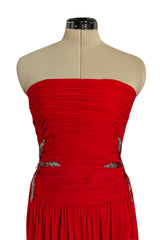 Prettiest 1970s Ruben Panis Side Beaded Red Jersey Dress w Convertible Straps