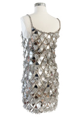 c.1967 Paco Rabanne Couture Mirrored Triangle, Metal, Rhinestone & Beaded Mini Dress w Matching Bag