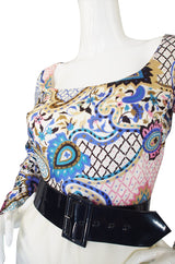 1970s Jean Varon Print Dress & Patent Belt