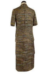 Elegant 1960s Madame Gres Haute Couture Printed & Tiered Silk Day Dress