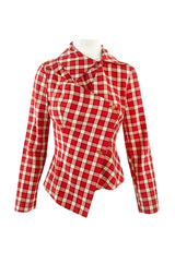 Early 2000s Vivienne Westwood Red Plaid Soft Flannel Asymmetrical Button Top