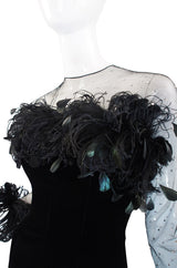1970s Velvet & Feather Givenchy Gown