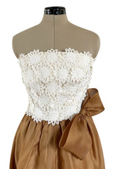 Prettiest 1994 Givenchy Couture Floral Crochet Bodice Dress w Gold Silk Skirting