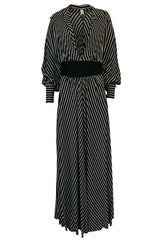 1980s Bernard Perris Black and White Kimono Plunging Caftan Dress