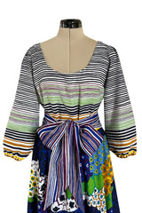 Numbered 1970s Lanvin by Jules-Francois Crahay Stripe & Flower Balloon Sleeve Dress