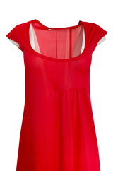 1970s John Kloss Red Nylon Jersey Asymmetrical Lingerie Dress