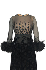 Documented Fall 1970 Oscar de la Renta Ostrich Feather & Sequin Silk Dress