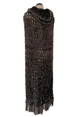 Beautiful Fall 1973 Yves Saint Laurent Soft Brown Fringed Chenille Knit Cape w Hood