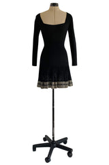 Early 1990s Azzedine Alaia Black Knit Mini Dress w Sheer Raised Edge Skirt & Boy Short Interior