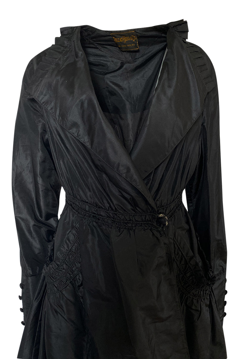 Teens or 1920s Ballas Hess Black Silk Jacket w Gorgeous Pockets & Sleeves
