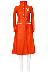Iconic 1960s Andres Courreges Bright Orange  & White Vinyl Coat or Dress