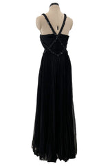 Incredible Spring 2003 Valentino Runway Black Silk Chiffon Dress w Black Beaded Detailing