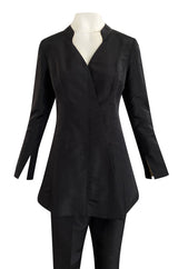 Spring 2000 Chanel Haute Couture Black Silk Taffeta Sculpted Jacket & Tapered Pant Suit Set