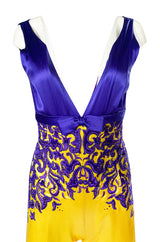 c.2006 Balestra Roma Haute Couture Purple & Yellow Embellished Silk Jumpsuit