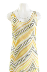 1990s Christian Dior by John Galliano Chevron Stripe Yellow Bias Cut Silk Chiffon Dress