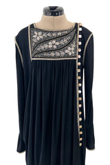 1970s Bill Gibb Museum Held Black Liquid Jersey Dress w MOP Buttons & Extensive Beading