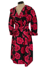 Documented 1962 Marc Bohan for Christian Dior Rose Printed Coated Cotton Raincoat
