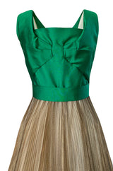 c.1954 Jeanne Lanvin Castillo Haute Couture Emerald & Gold Organza Dress