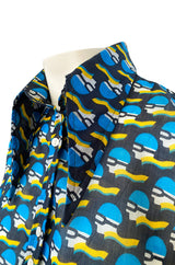 Rare 1960s Jeff Banks Novelty Swimmer Print Button Front Shirt Top