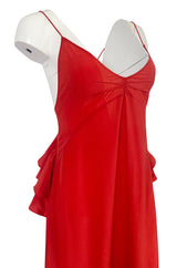 Recent Rochas Red Silk Backless Dress w Ruffle Detail at Low Back