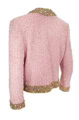 Stunning 1970s Adolfo Pale Pink Beaded Pearl, Rhinestone & Gold Jacket