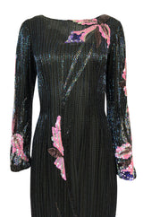 Spring 1983 Bob Mackie Hand Applied Bead & Sequin Silk 'Orchid' Dress