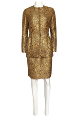Fall 1991 Bill Blass Well Documented Gold Silk Brocade Jacket & Skirt Suit