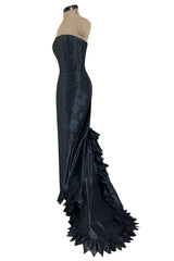 Spring 1999 Oscar de la Renta Strapless Silk Taffeta Dress w Elaborate Back Skirt