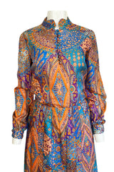 Early 1960s Tina Leser Printed Silk Twill Extra Wide Leg Pant & Top Set