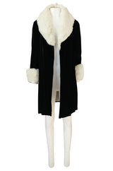 Wonderful 1920s Unlabeled Black Velvet Coat w Ermine Collar & Cuffs