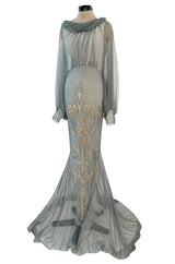 Important Fall 2009 John Galliano “Beautifully Iced Maidens” Beaded Net Pale Blue Grey Dress