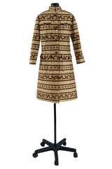 1968 Bill Blass Metallic Vogue Documented Metallic Gold & Taupe Brown Coat or Dress