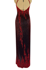 Cosmo Cover Documented Fall 1983 Bob Mackie Couture Red Glass Beaded & Silk Chiffon Halter Back Dress