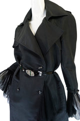 2006A Chanel Black Silk Tulle Edged Trench Coat