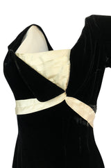 1950s Ceil Chapman Black Velvet & Ivory Silk Satin Wiggle Dress