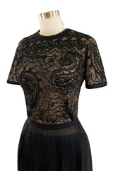 Early 1980s Yves Saint Laurent Haute Couture Hand Embroidered & Beaded Silk Chiffon Top