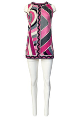 1960s Emilio Pucci Pink Geometric Print Cotton Cover Up or Mini Dress