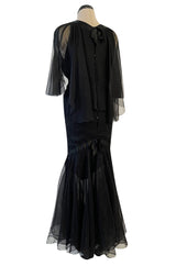First RTW Collection Fall 1983 Chanel by Karl Lagerfeld Black Caped Bodice Silk Chiffon Dress