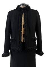 Cruise 2003 Chanel by Karl Lagerfeld Black Boucle Suit w Loop Wool Edging