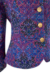 1983 Yves Saint Laurent Gold Metallic Thread Quilted Purple Print Jacket