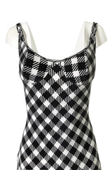 1995 Christian Dior by Gianfranco Ferre Runway Graphic B&W Dress
