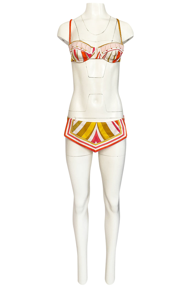 1968 Emilio Pucci Two Piece Pastel Colored Print Cotton Bikini Swimsuit