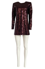 Fall 1996-97 Yves Saint Laurent Burgundy Sequin Micro Mini Dress or Tunic
