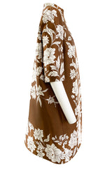 Fall 2000 Valentino Custom Made Haute Couture White Floral Silk Brocade Evening Coat