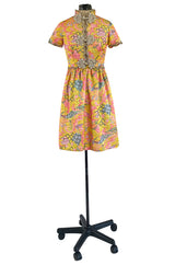 Exceptional 1968 Oscar de la Renta Documented Metallic Silk Brocade Dress w Silver Cording Detail