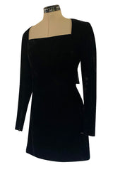 Exceptional 1980s Ady Couture Lausanne Black Velvet Dress w Open Back & Bows